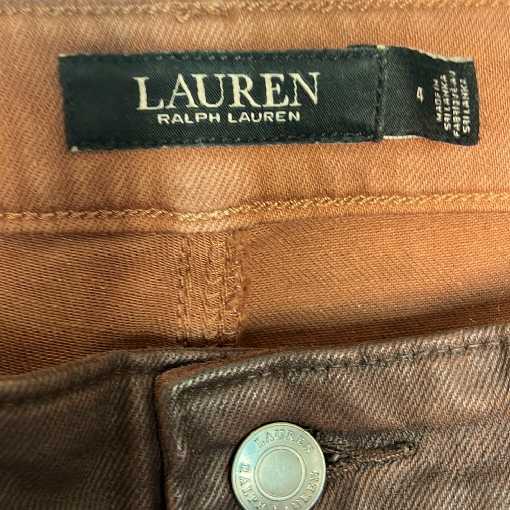 LEATHER COATED Brown Jeans by RALPH LAUREN Womens 4 - Picture 3 of 6